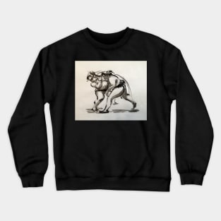 Sumo #22 - Sumo wrestlers ink wash painting on vintage paper Crewneck Sweatshirt